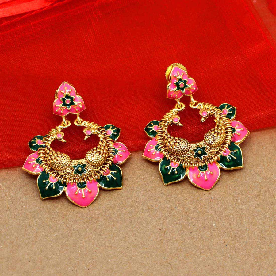 Pink Color Meenakari Earrings (MKE806PNK)