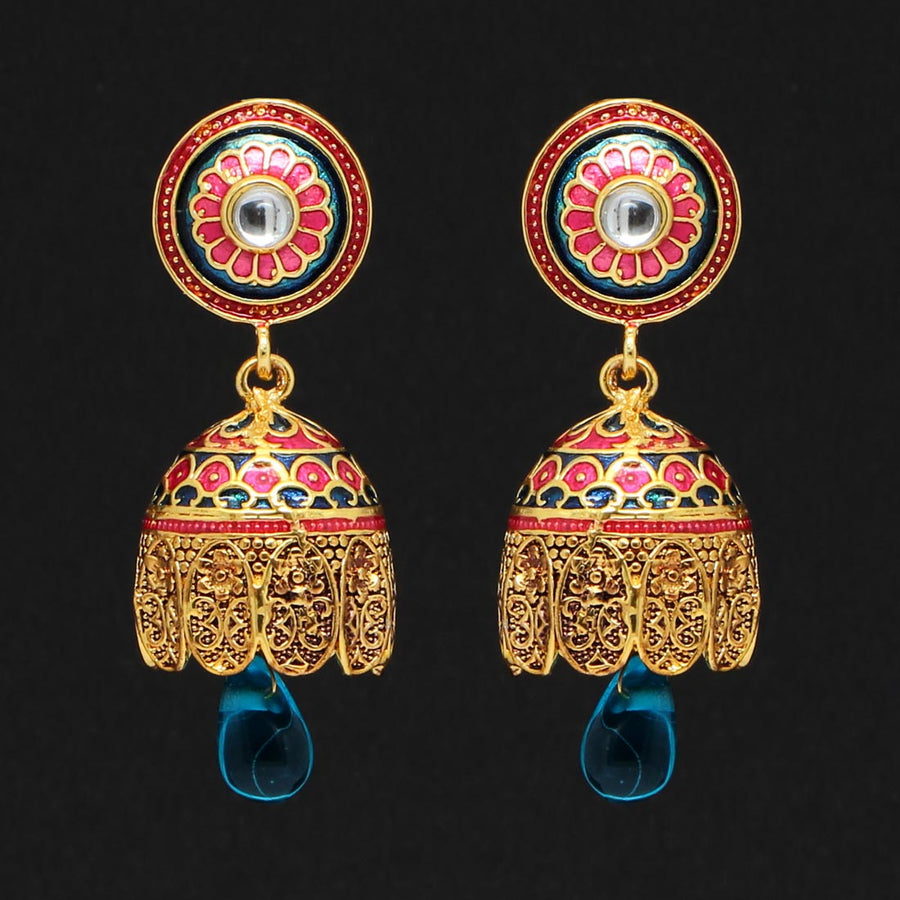 Teal Blue Color Kundan Meenakari Earrings (MKE807TBLU)