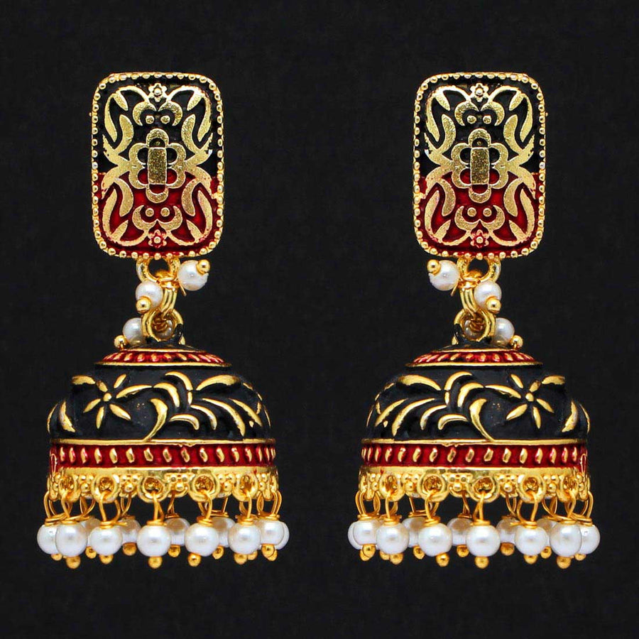 Black Color Beads Meenakari Earrings (MKE826BLK)