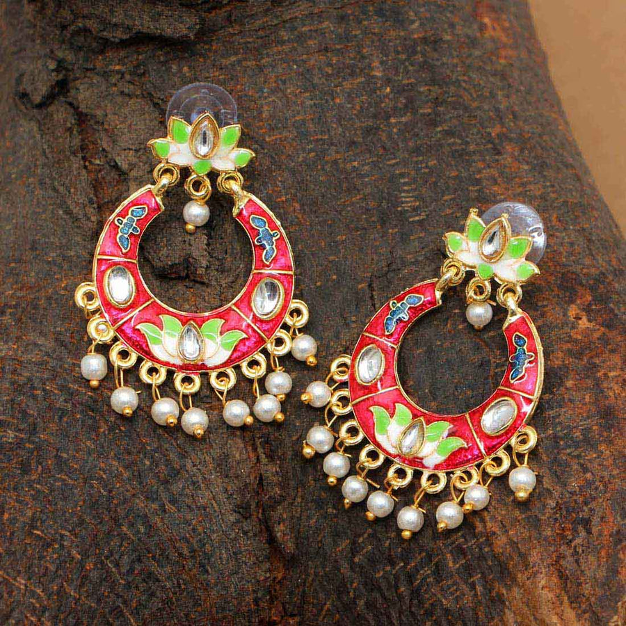 Maroon Color Glass Stone Meenakari Earrings (MKE827MRN)