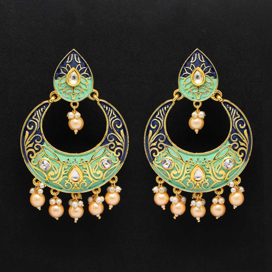 Blue & Rama Green Color Kundan Meenakari Earrings (MKE831BLURGRN)