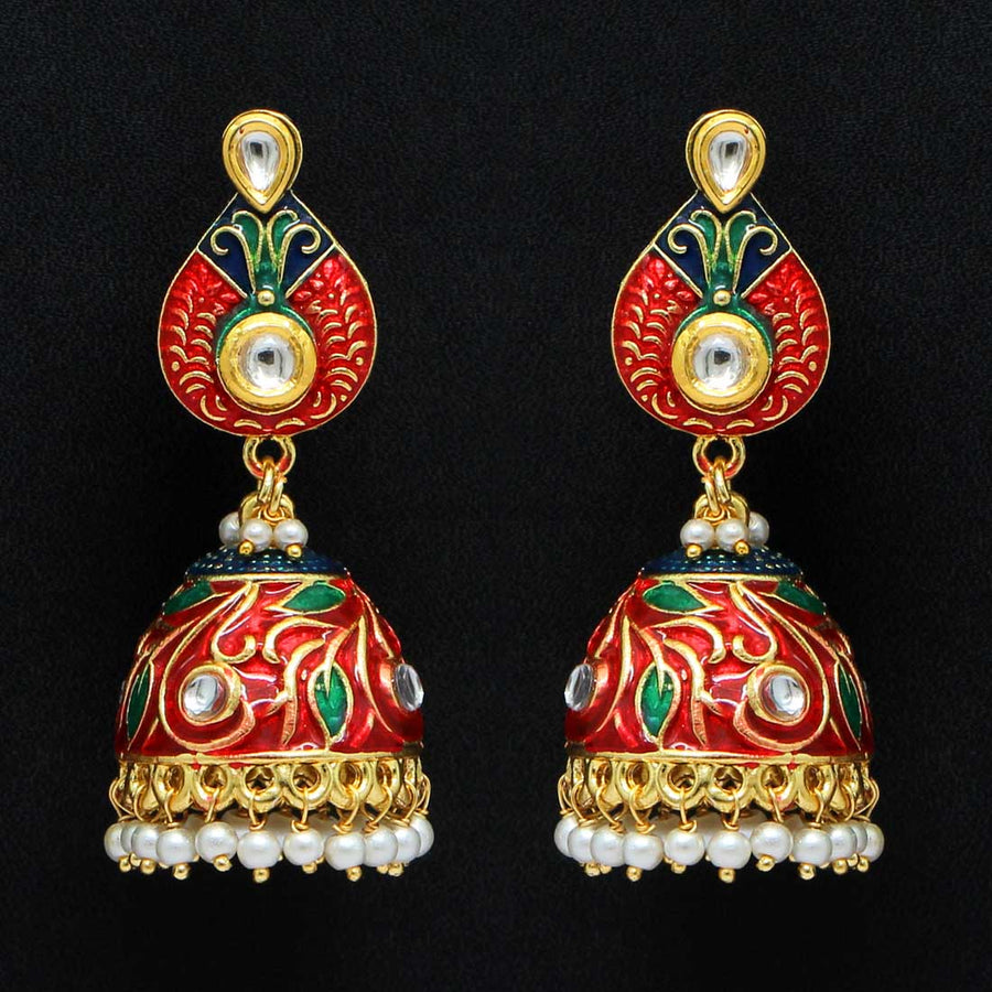 Maroon & Green Color Kundan Meenakari Earrings (MKE834MG)