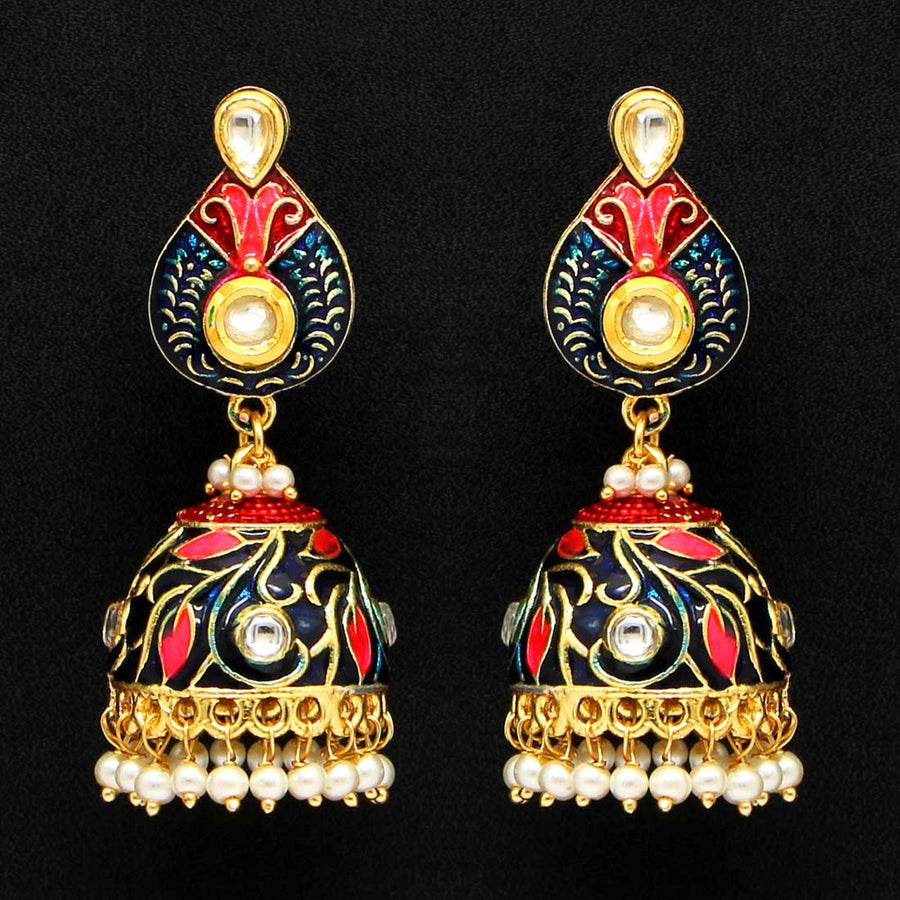 Navy Blue Color Kundan Meenakari Earrings (MKE834NBLU)