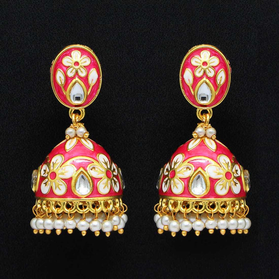 Pink Color Kundan Meenakari Earrings (MKE841PNK)