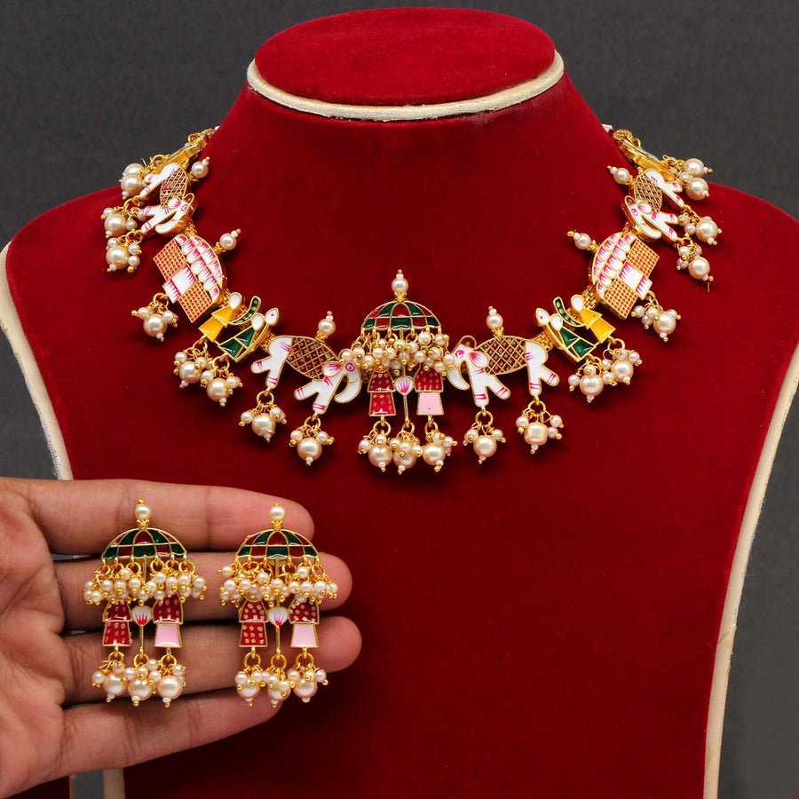Multi Color Hand Painted Meenakari Necklace Set (MKN225MLT)