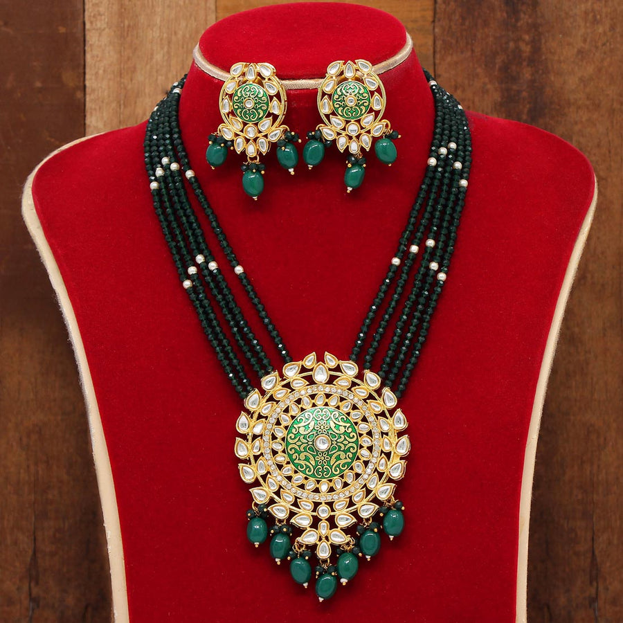 Green Color Kundan Meenakari Necklace Set (MKN297GRN)