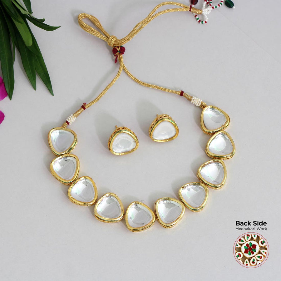 White Color Kundan Meena Necklace Set (MKN334WHT)