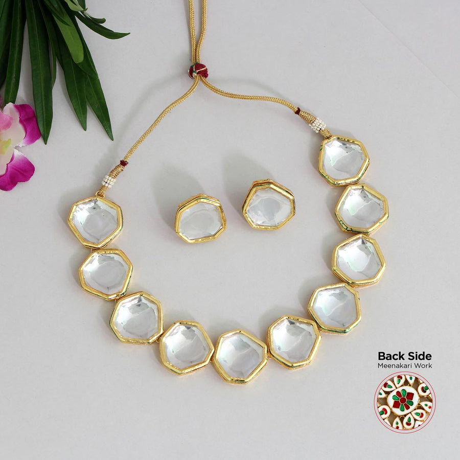 White Color Kundan Meena Necklace Set (MKN337WHT)