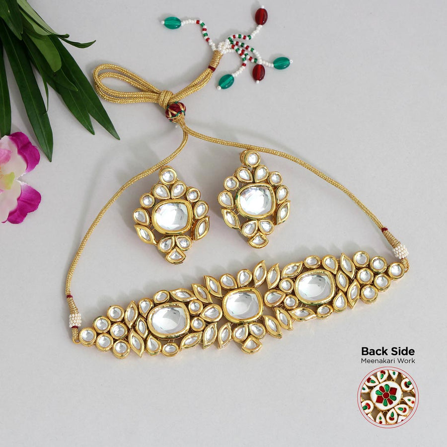 White Color Kundan Meena Necklace Set (MKN338WHT)
