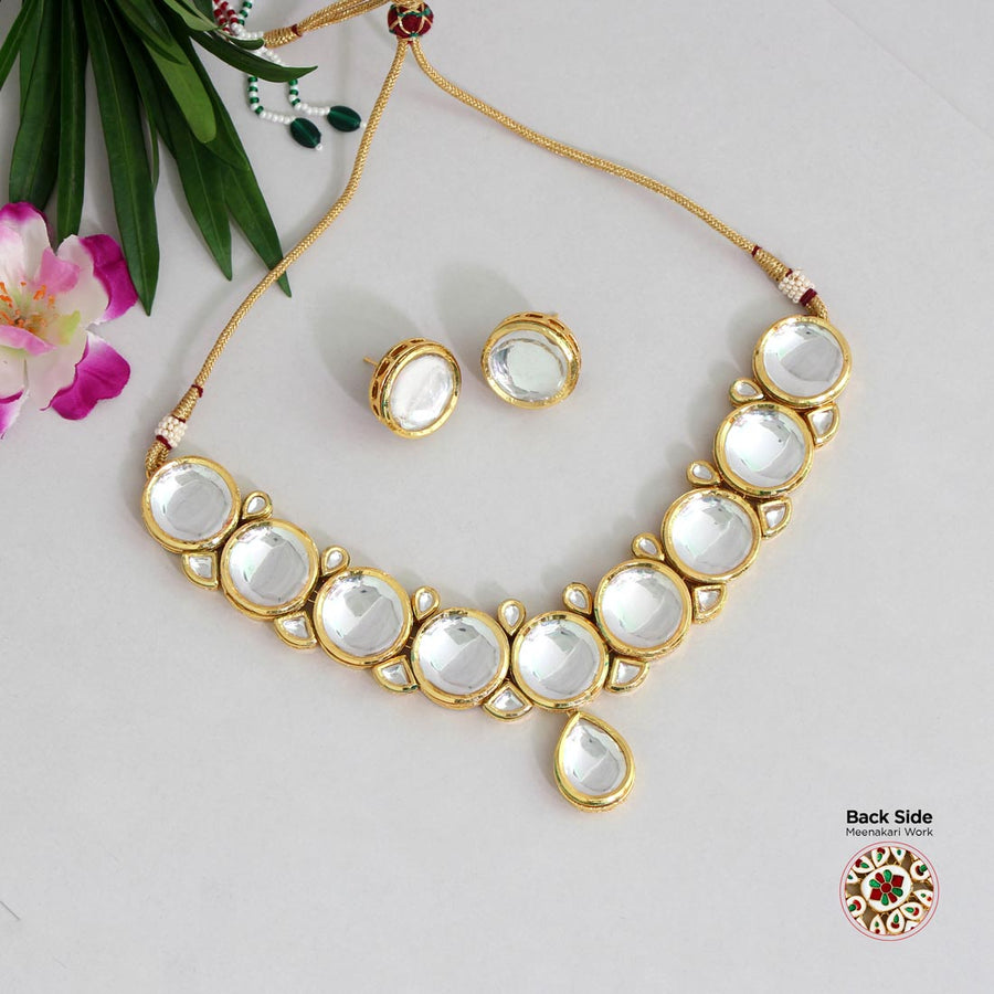 White Color Kundan Meena Necklace Set (MKN346WHT)