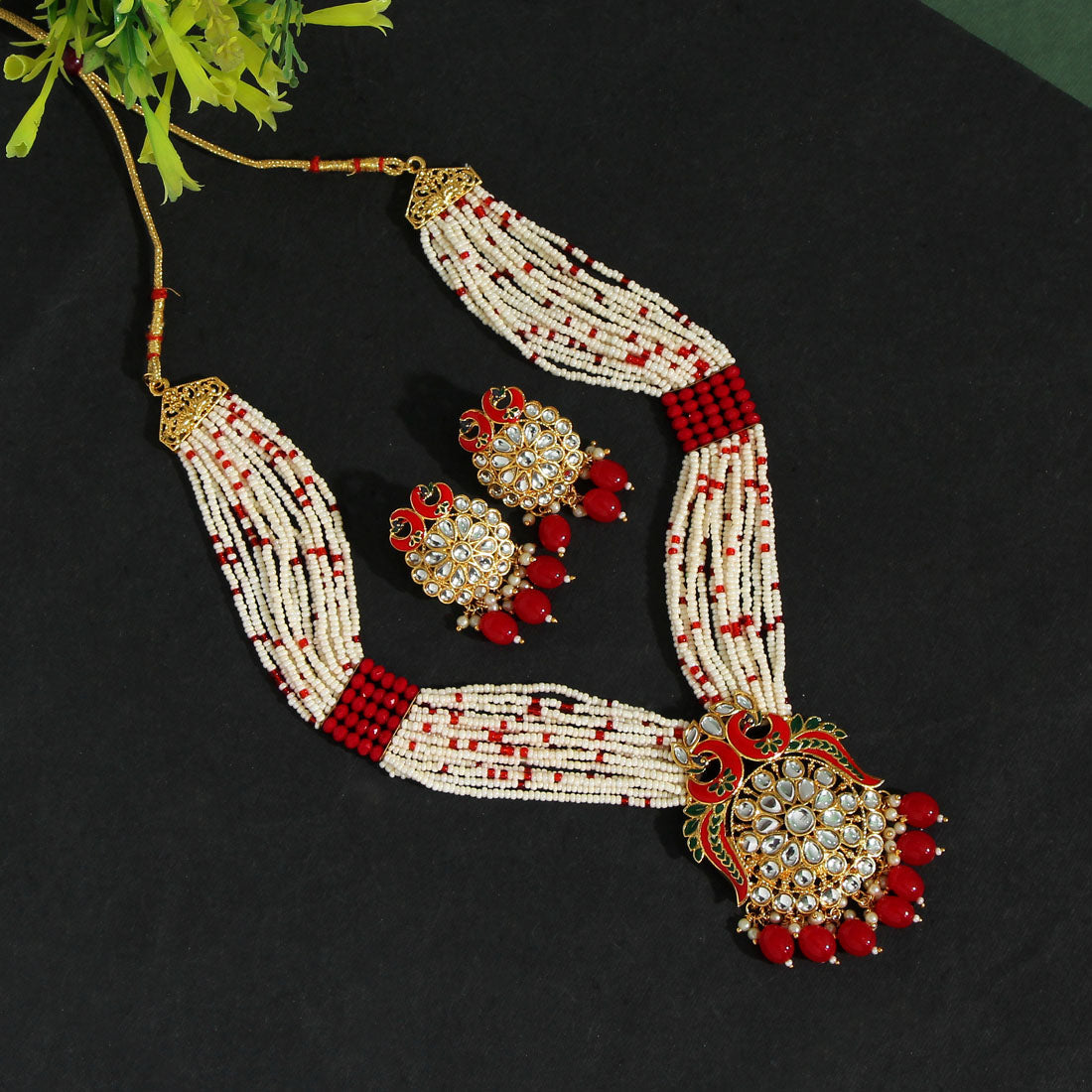 Red Color Long Meenakari Necklace Set (MKN449RED)