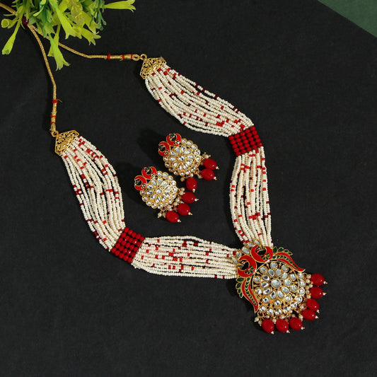 Red Color Long Meenakari Necklace Set (MKN449RED)