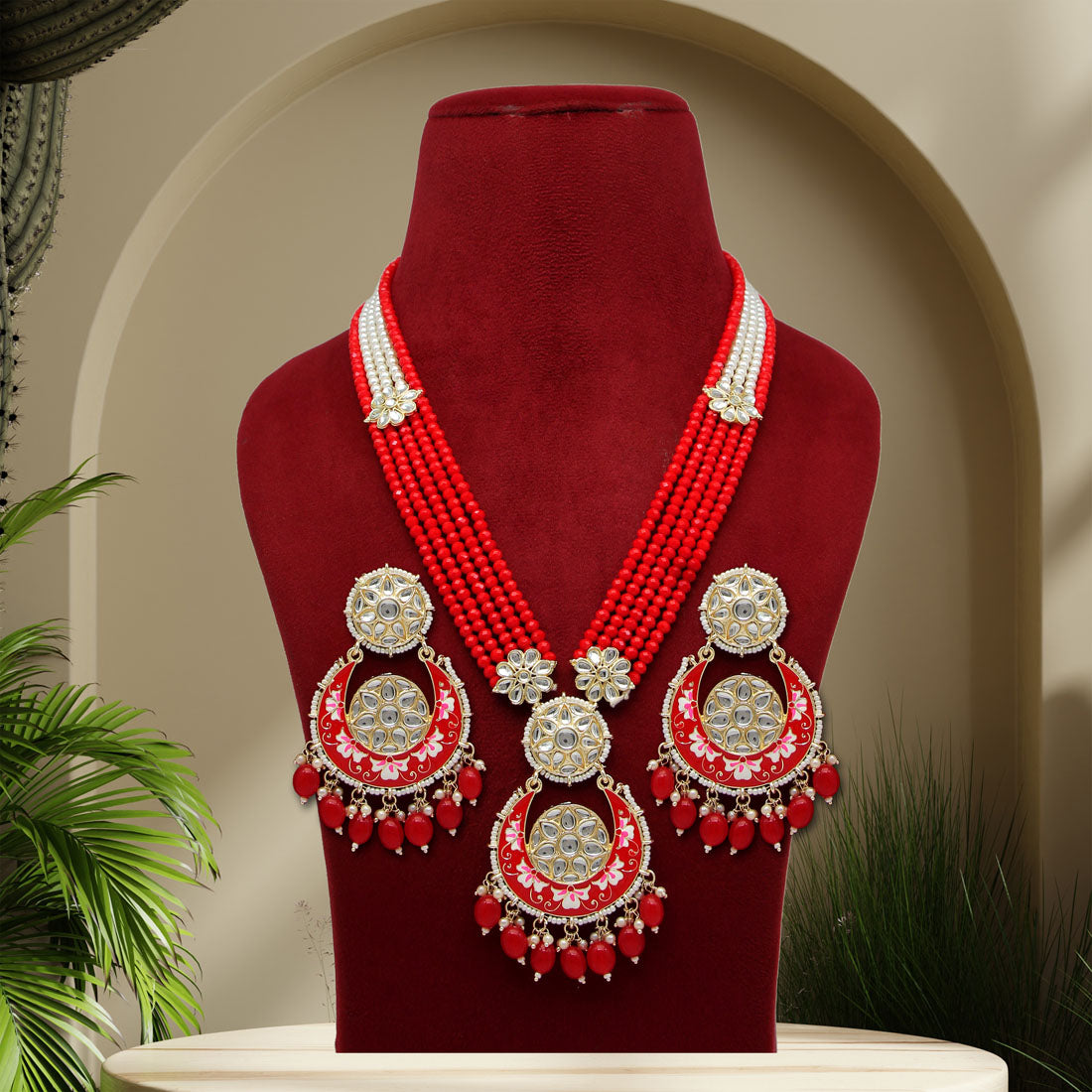 Red colour necklace on sale set