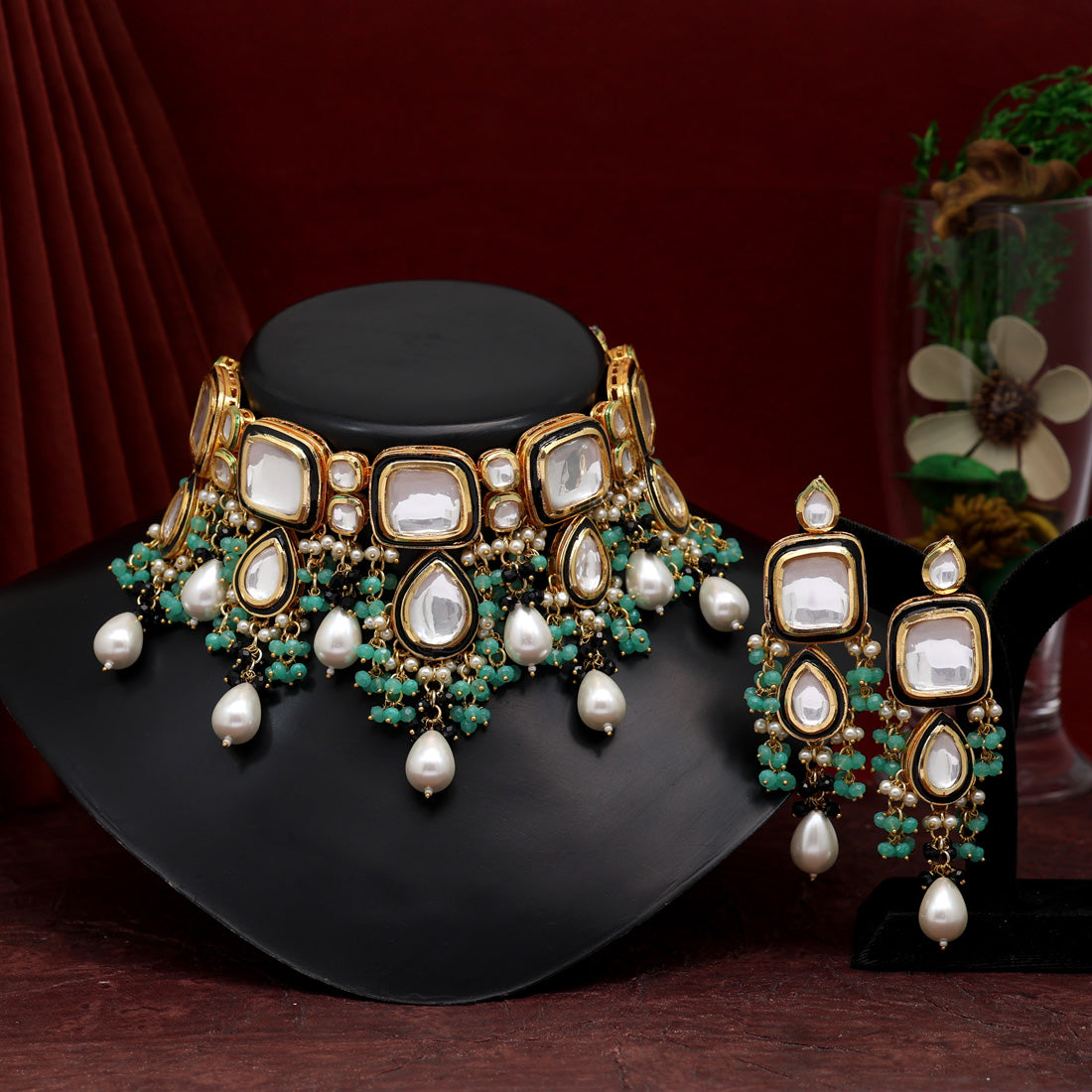 Black Color Kundan Meenakari Choker Necklace Set (MKN527BLK)