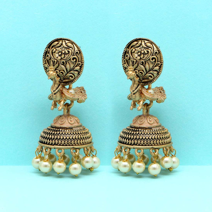 Peach Color Glass Stone Mint Meena Earrings (MNTE177PCH)