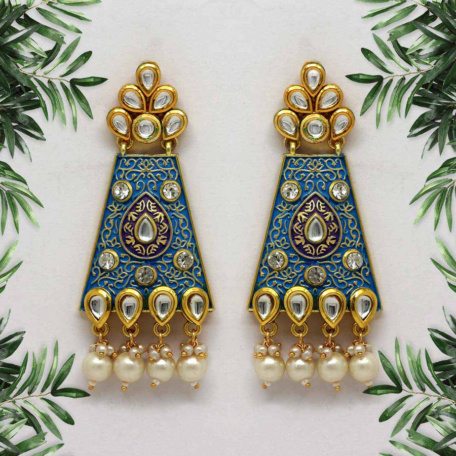 Sky Blue Color Mint Meena Kundan Earrings (MNTE281SBLU)