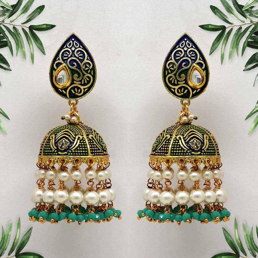 Green Color Mint Meena Earrings (MNTE284GRN)