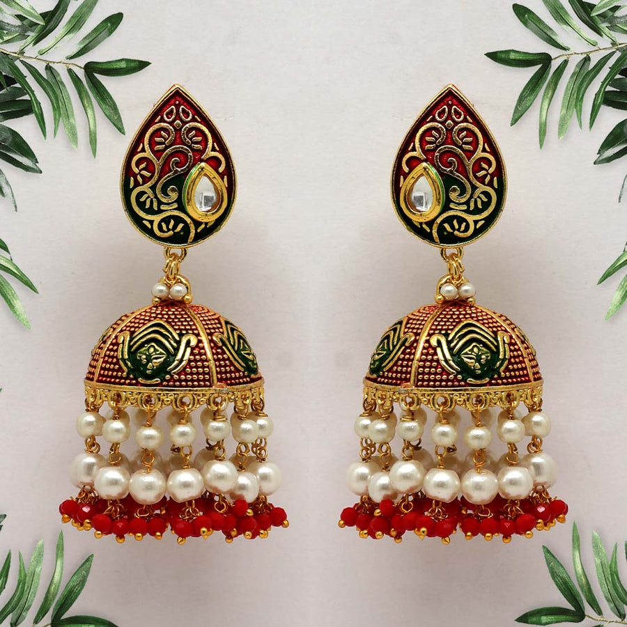 Maroon & Green Color Mint Meena Earrings (MNTE284MG)