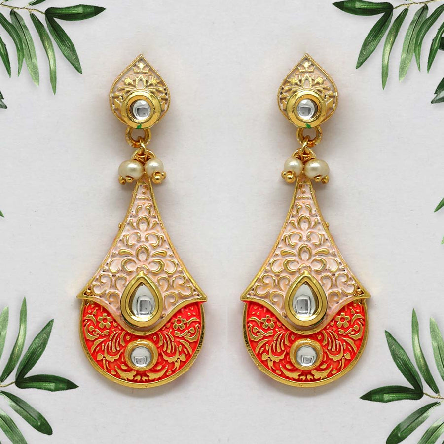Orange Color Mint Meena Earrings (MNTE287ORG)