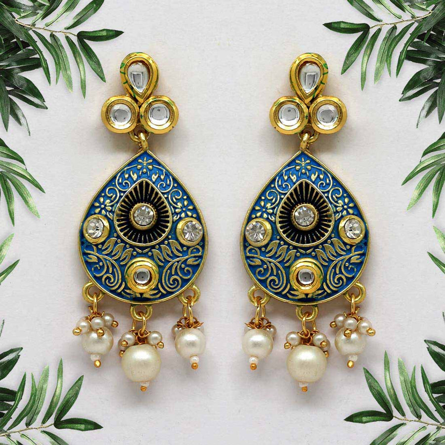Firozi Color Mint Meena Earrings (MNTE297FRZ)