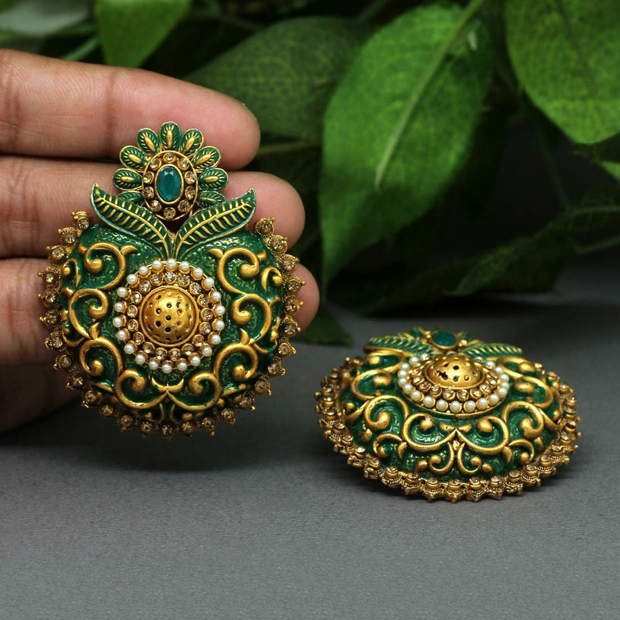 Green Color Mint Meena Earrings (MNTE339GRN)