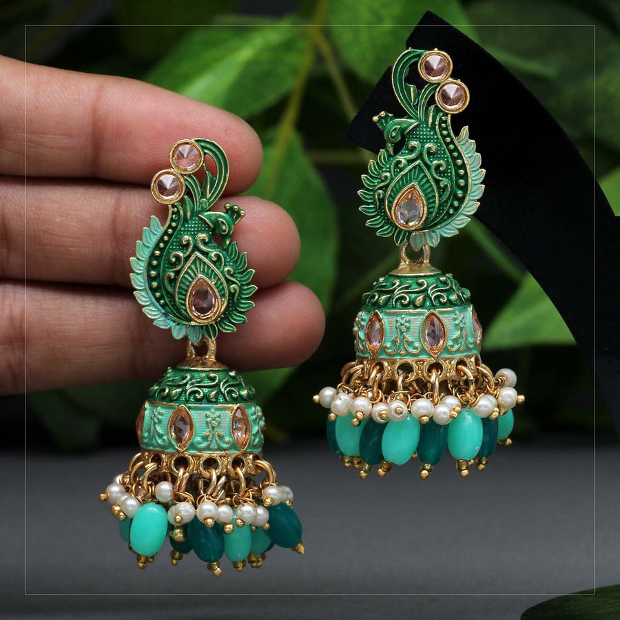 Green Color Mint Meena Earrings (MNTE363GRN)
