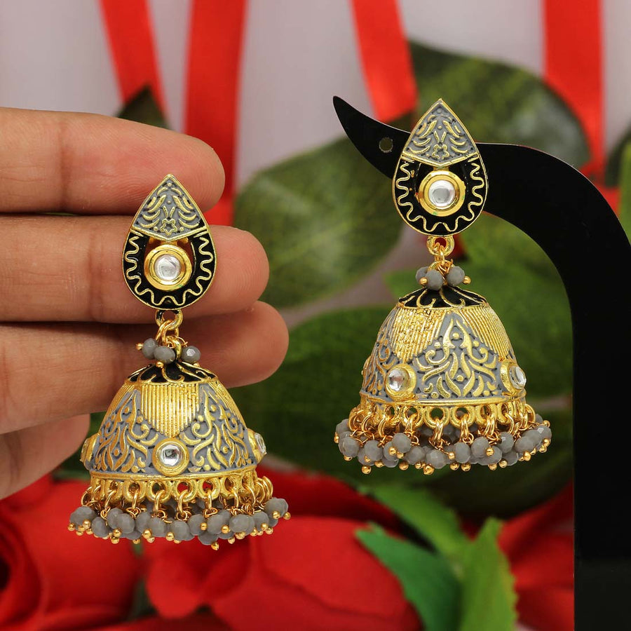 Grey Color Mint Meena Earrings (MNTE380GRY)