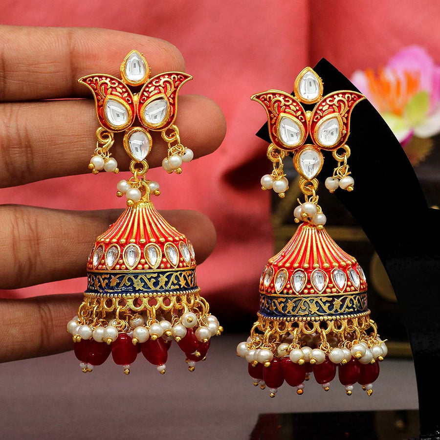 Red Color Mint Meena Earrings (MNTE397RED)