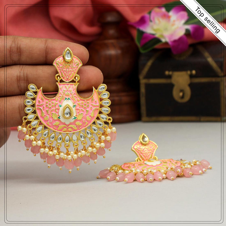Pink Color Mint Meena Earrings (MNTE405PNK)