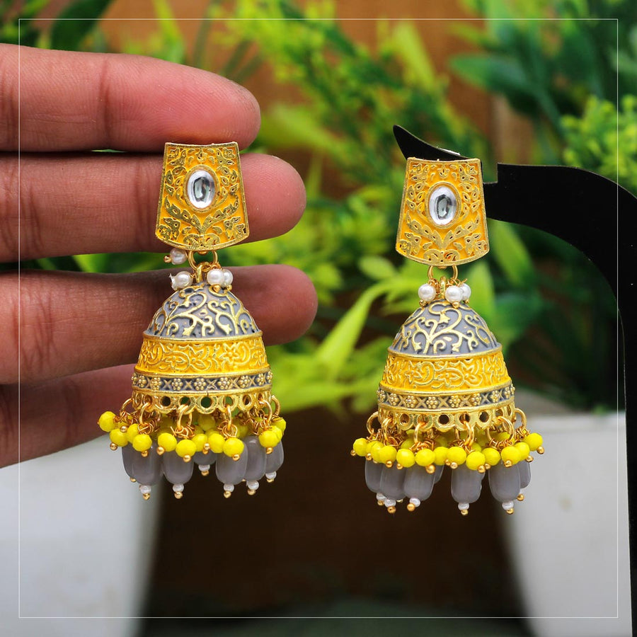 Grey Color Mint Meena Earrings (MNTE410GRY)