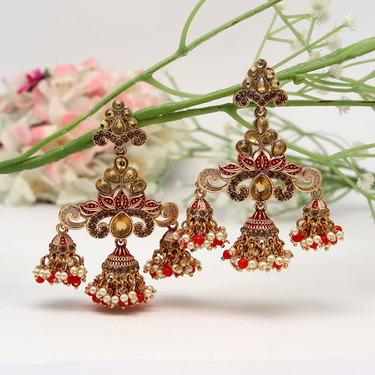 Red Color Mint Meena Earrings (MNTE453RED)