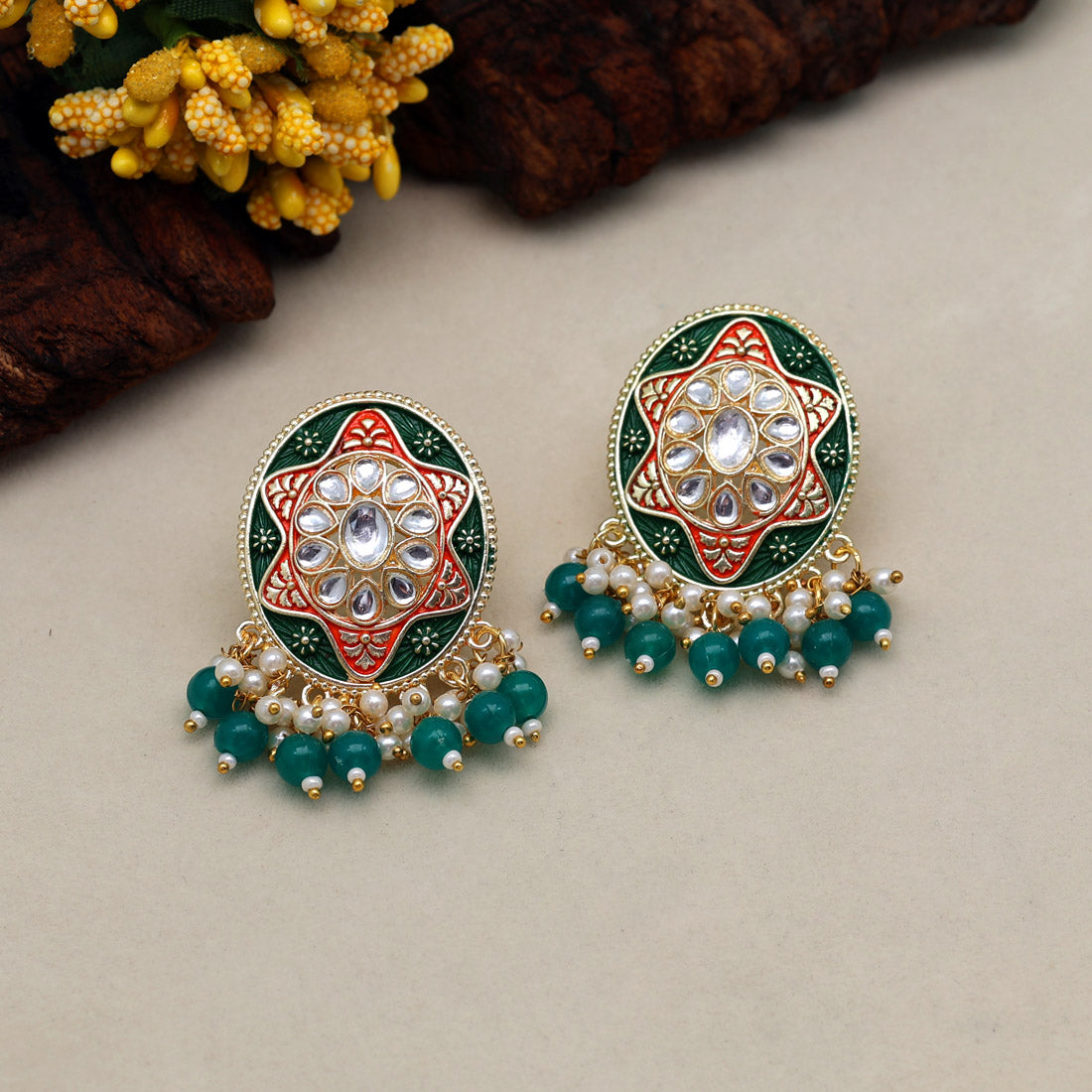 Green Color Mint Meena Earrings (MNTE457GRN)