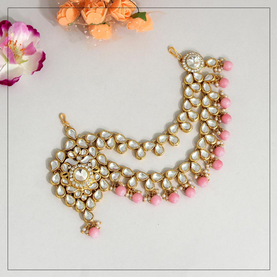 Pink Color Kundan Maang Pasa (MPS119PNK)
