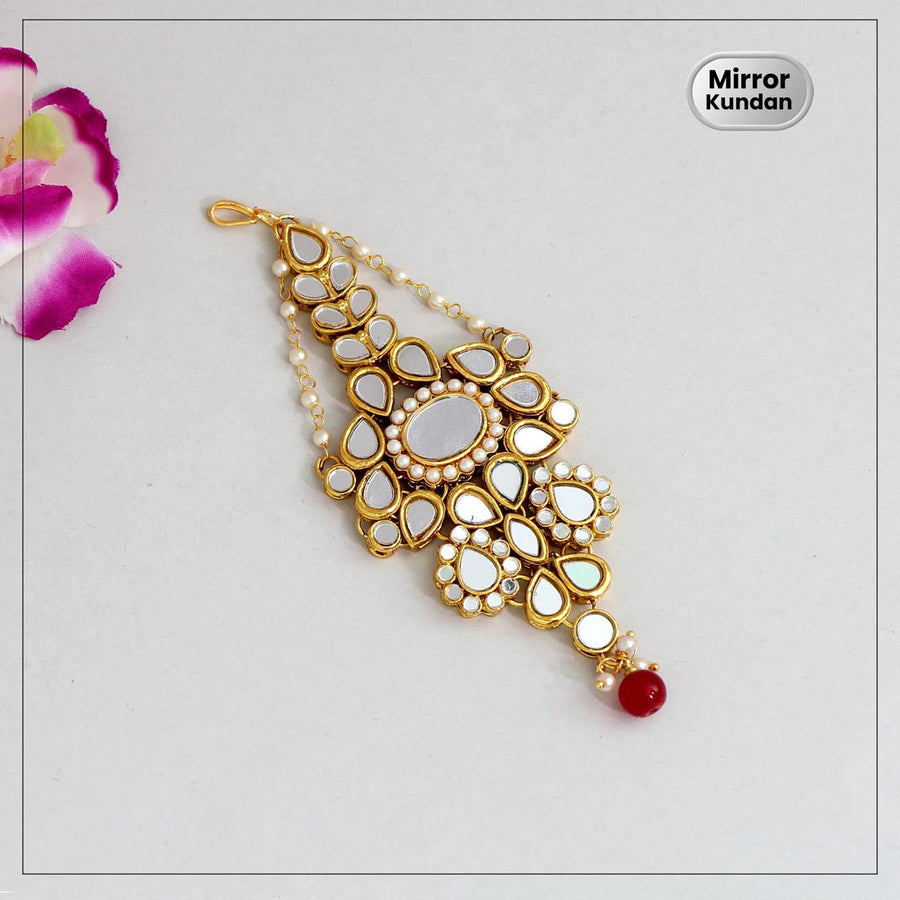 Maroon Color Mirror Kundan Maang Pasa (MPS150MRN)