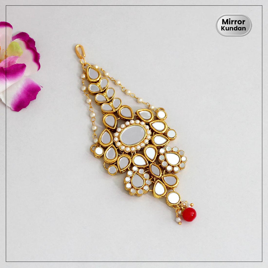 Red Color Mirror Kundan Maang Pasa (MPS150RED)