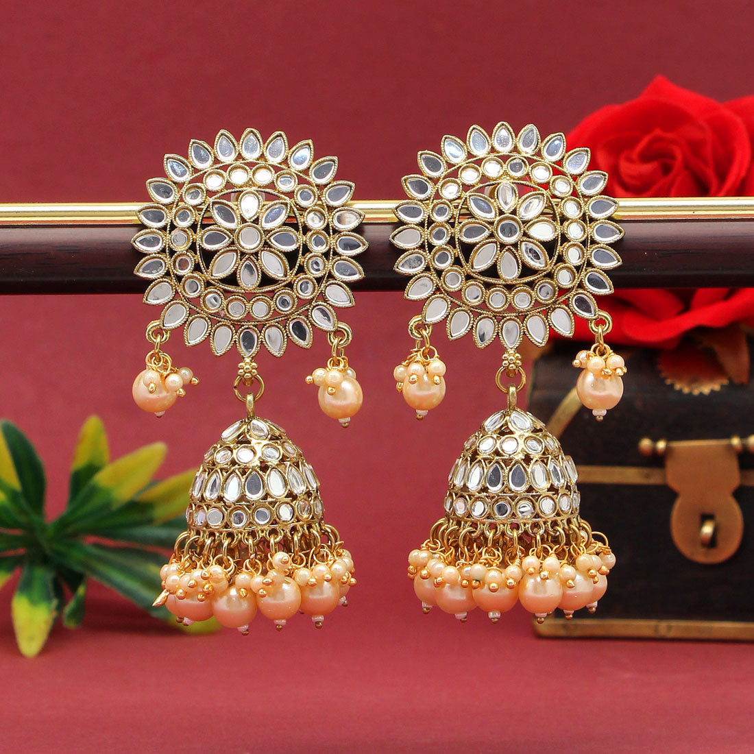 Gold Color Mirror Earrings (MRE125GLD)