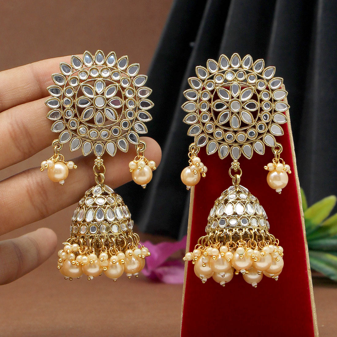 Gold Color Mirror Earrings (MRE125GLD)