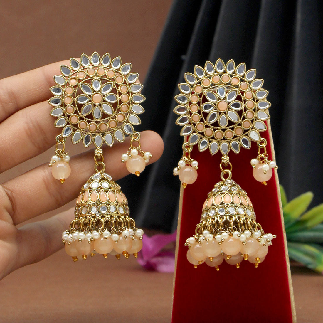 Peach Color Mirror Earrings (MRE125PCH)