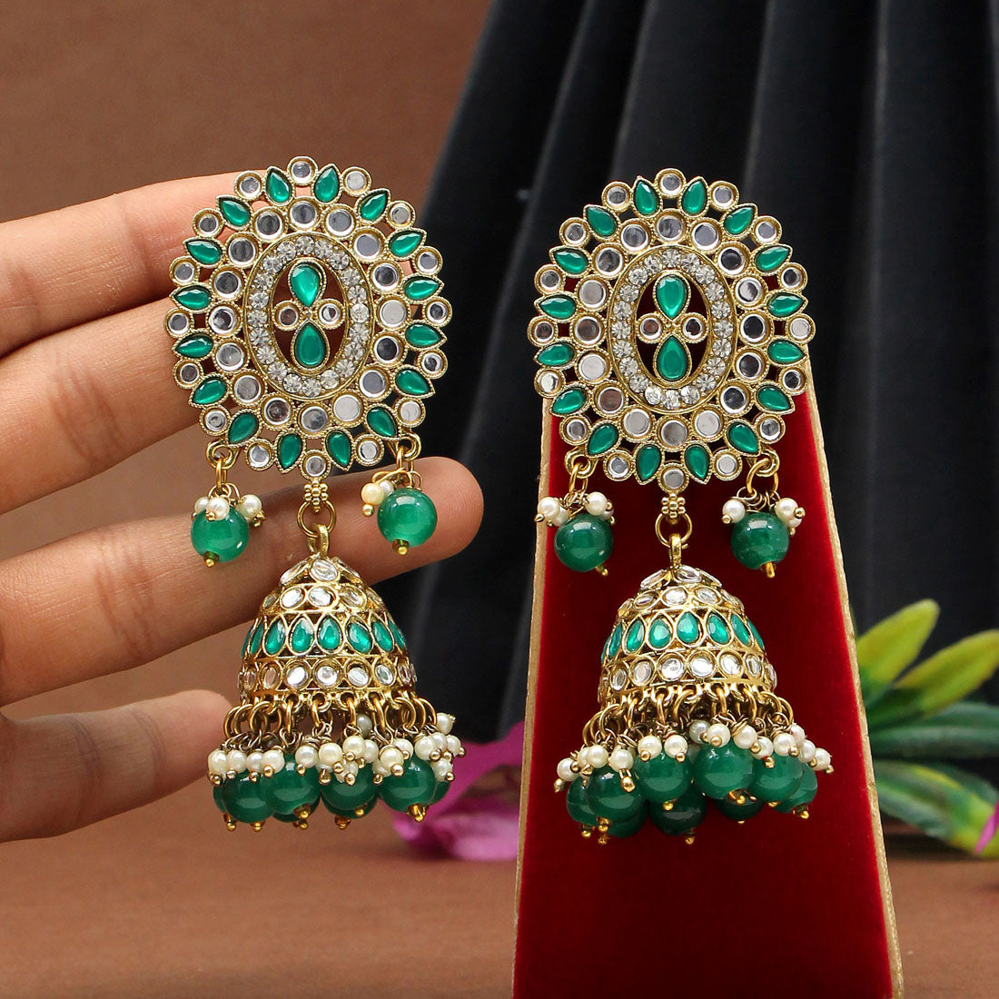 Green Color Mirror Earrings (MRE126GRN)