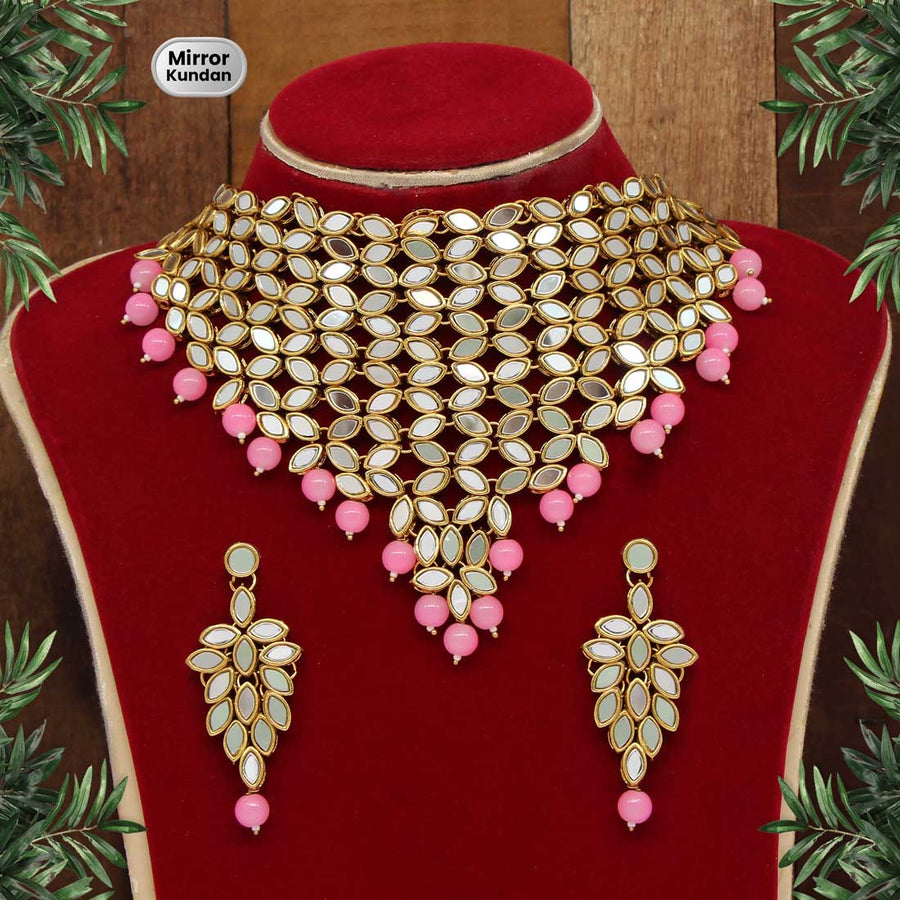 Pink Color Kundan Mirror Necklaces Set (MRN101PNK)