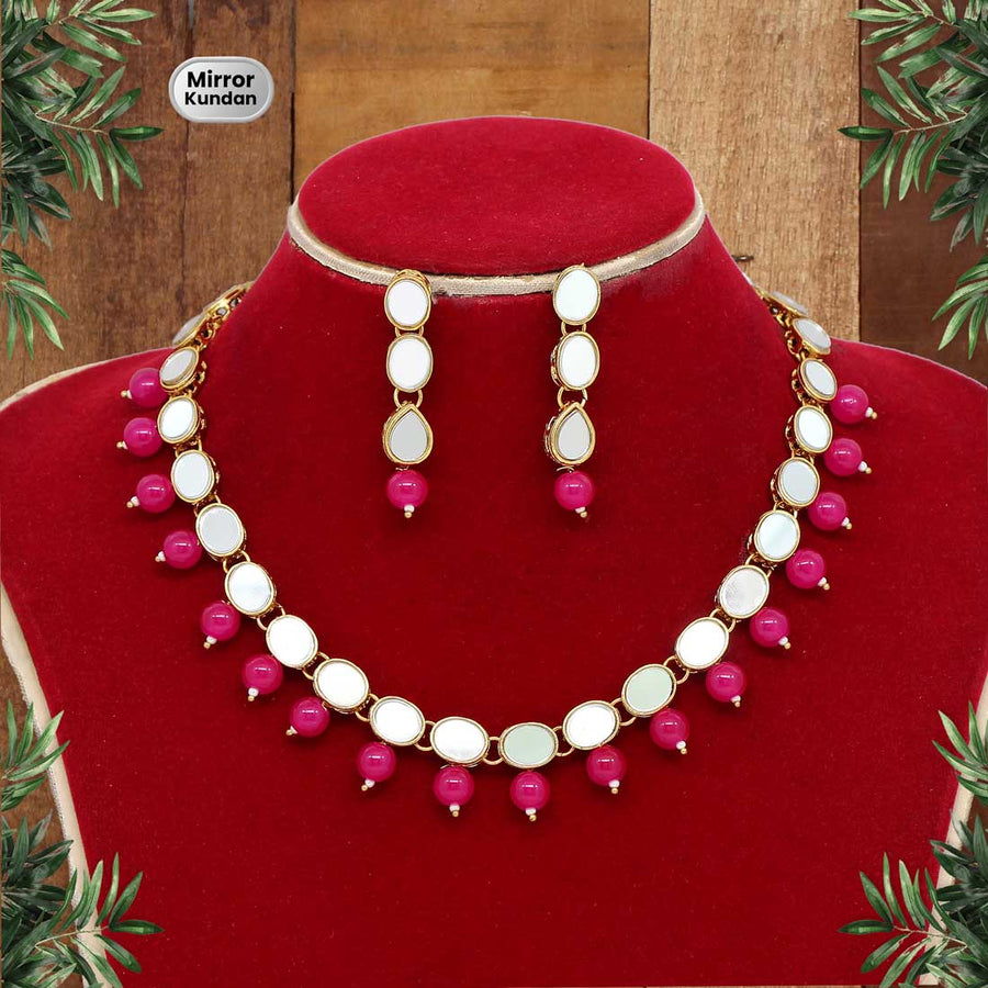 Rani Color Mirror Kundan Necklace Set (MRN105RNI)