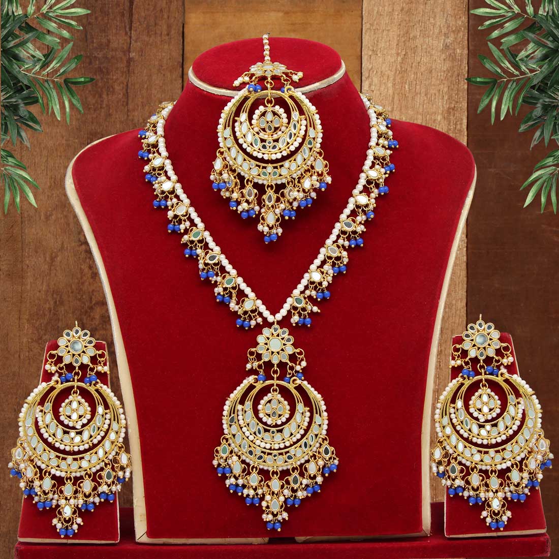 Blue Color Kundan Mirror Necklaces Set (MRN107BLU)