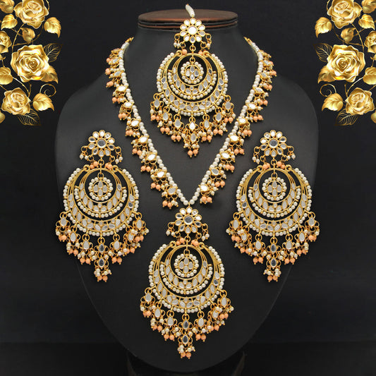 Peach Color Kundan Mirror Necklaces Set (MRN107PCH)