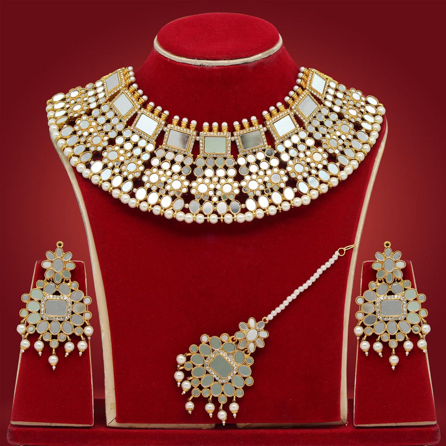 White Color Kundan Mirror Necklaces Set (MRN117WHT)
