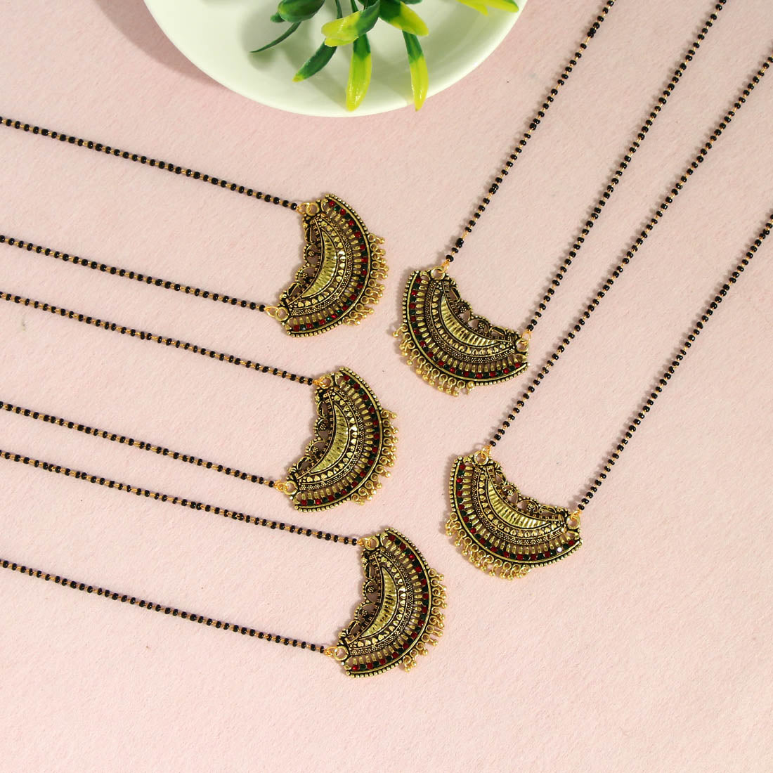 Maroon & Green Color 5 Piece Of Mangalsutra Combo (MS158CMB)