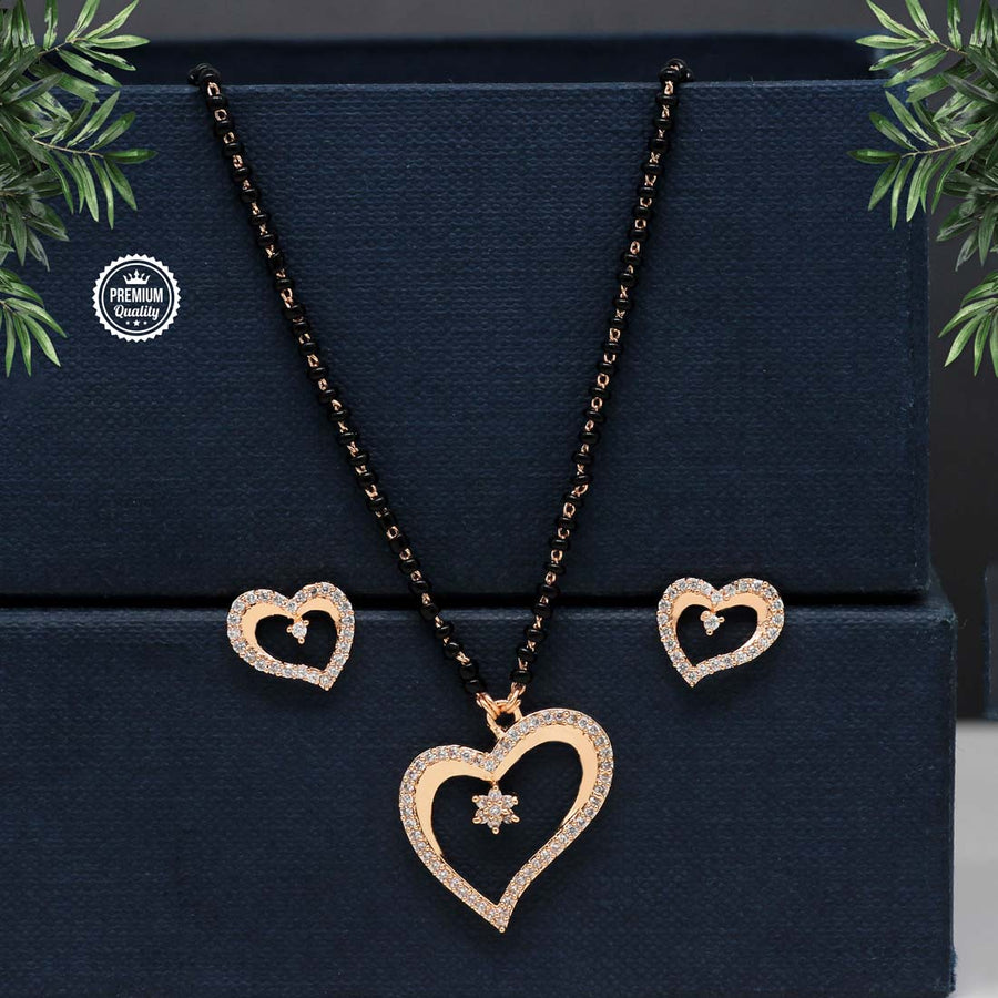 White Color American Diamond Heart Shape Mangalsutra With Earrings (MS239WHT)