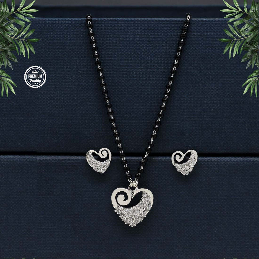 Silver Color American Diamond Heart Shape Mangalsutra With Earrings (MS245SLV)