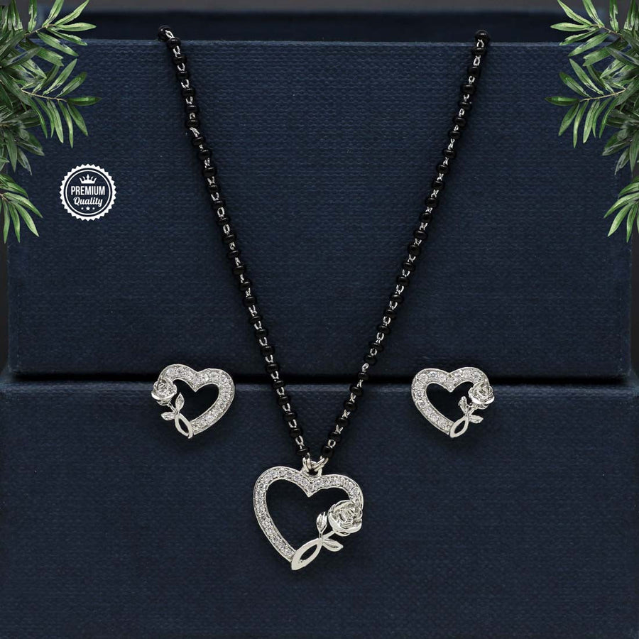 Silver Color American Diamond Heart Shape Mangalsutra With Earrings (MS246SLV)