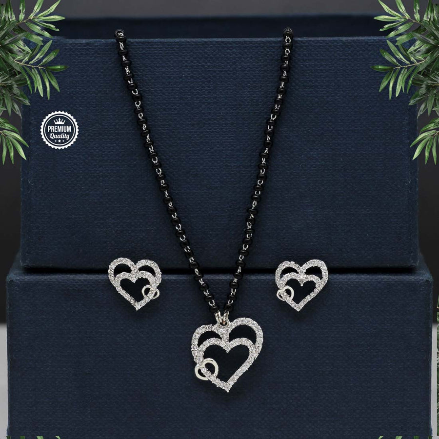 Silver Color American Diamond Heart Shape Mangalsutra With Earrings (MS252SLV)