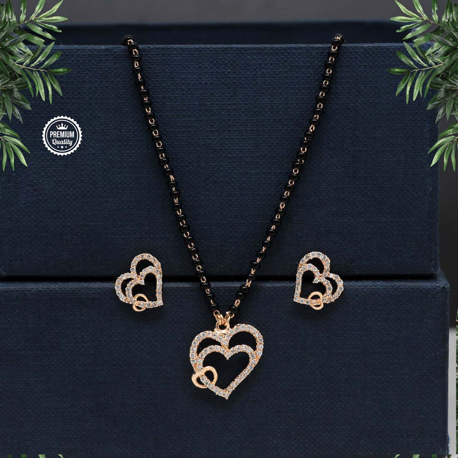 White Color American Diamond Heart Shape Mangalsutra With Earrings (MS252WHT)